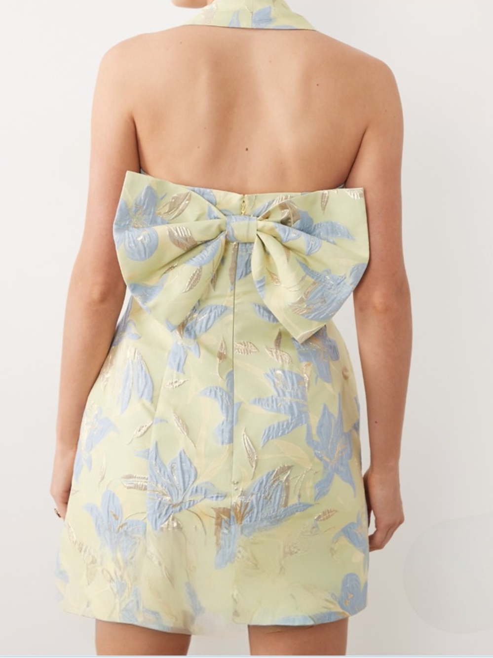 ASOS LUXE Tailored Mini Dress in Yellow and Blue Jacquard Floral NWT Size 14 - Picture 2 of 8